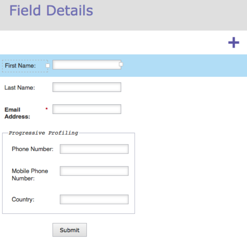 Screenshot demonstrating progressive profiling in a Marketo form